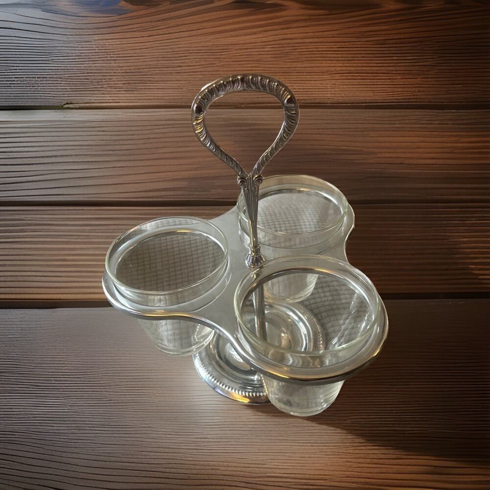 Vtg Irvinware 3 Section Rotating Condiment Serving Stand Chrome Glass USA nice